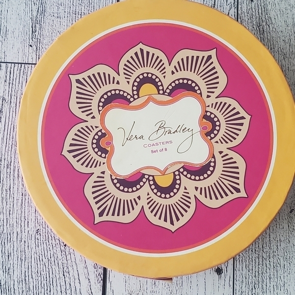 Vera Bradley Coaster Set Cardboard 7 Pink/Yellow. - Picture 2 of 10